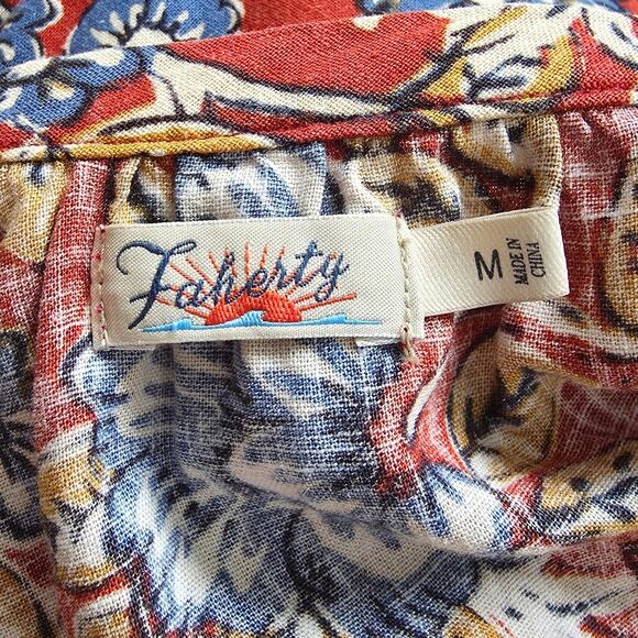 Faherty Carmel Linen Button Down Short Sleeve Midi Dress Red Desert Bloom Medium - Picture 2 of 6